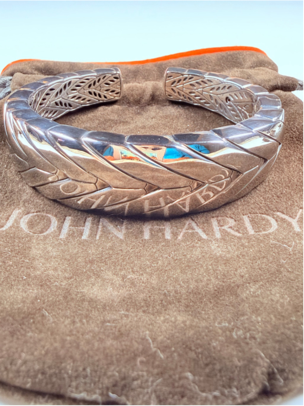John Hardy Modern Chevron Chain Cuff 20MM 925 Sterling Silver Bracelet $1995